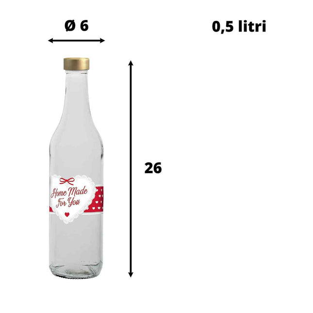 Bottiglie In Vetro Grande Con Tappo Cuori Per Bevande Acqua Olio Orzata 0,5 L