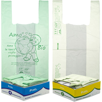 Buste Shoppers Sacchetti Biodegradabili Riutilizzabili con Manici, 1-2-4 Pacchi