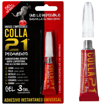 Colla 21 Gel – Adesivo Cianoacrilato Tixotropico Non Cola per Superfici Verticali e Riempimento 21 Campania