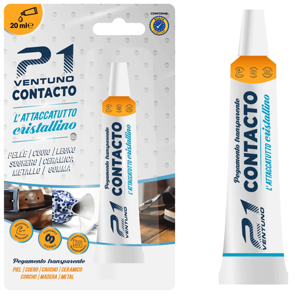 Colla 21 Contacto – Adesivo a Contatto Universale Policloroprenico Trasparente – Gomma Cuoio Legno Ceramica Pelle – Tubetto 20 ml 21 Campania