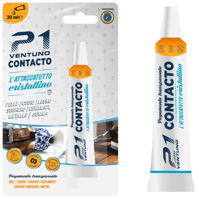 Colla 21 Contacto – Adesivo a Contatto Universale Policloroprenico Trasparente – Gomma Cuoio Legno Ceramica Pelle – Tubetto 20 ml 21 Campania