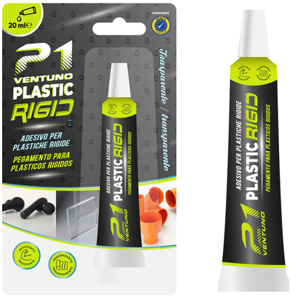Colla 21 Plastic Rigid – Adesivo Trasparente per Plastiche Rigide PVC Plexiglass ABS – Saldante Chimico – Tubetto 20 ml 21 Campania
