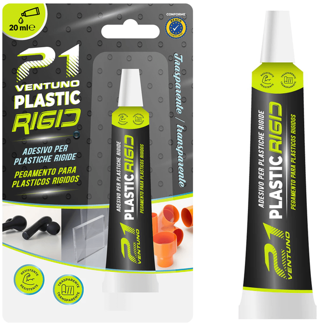 Colla 21 Plastic Rigid – Adesivo Trasparente per Plastiche Rigide PVC Plexiglass ABS – Saldante Chimico – Tubetto 20 ml 21 Campania
