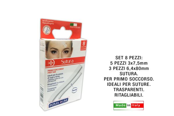 Cleanic Cerotti Per Suture, 8 Pz, 3X75Mm E 6,4X80Mm, Ipoallergenici Irge