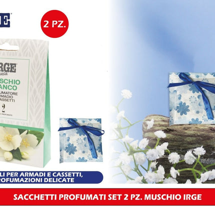 Sacchetti Profumati IRGE – Set 2 Pezzi, Scegli la Tua Fragranza Preferita! Muschio Bianco Irge