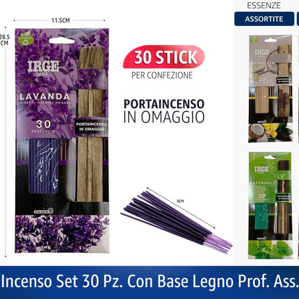 Irge Incenso Set 30 Pz. Con Base Legno Prof. Ass. Irge