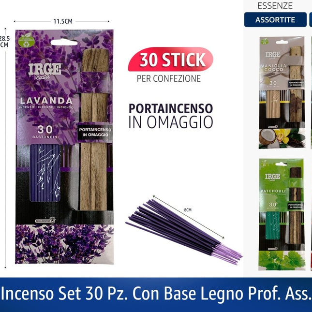 Irge Incenso Set 30 Pz. Con Base Legno Prof. Ass. Irge
