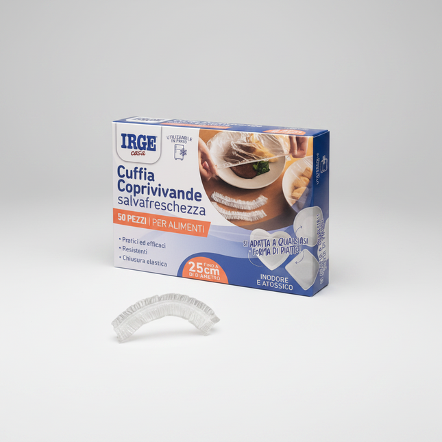 Irge Cuffie Coprivivande Elastiche Salva Freschezza M/L | Pellicola Elastica Alimenti Trasparente Confezione 50-1000 Pz (M) Ø25cm Irge