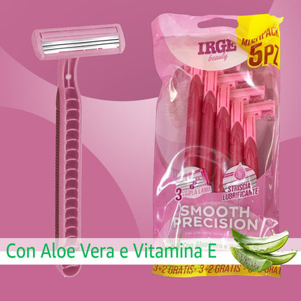 Irge Rasoi Usa e Getta per Donna a 3 Lame, con Striscia Lubrificante Aloe Vera e Vitamina E, Testina Flessibile Irge