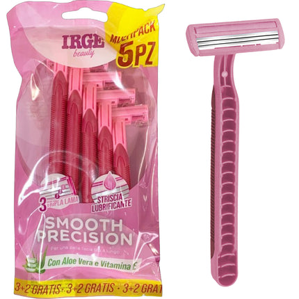 Irge Rasoi Usa e Getta per Donna a 3 Lame, con Striscia Lubrificante Aloe Vera e Vitamina E, Testina Flessibile x5 Rasoi (1 Confezione) Irge