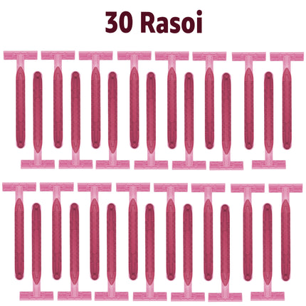 Irge Rasoi Usa e Getta per Donna a 3 Lame, con Striscia Lubrificante Aloe Vera e Vitamina E, Testina Flessibile x30 Rasoi (6 Confezioni) Irge