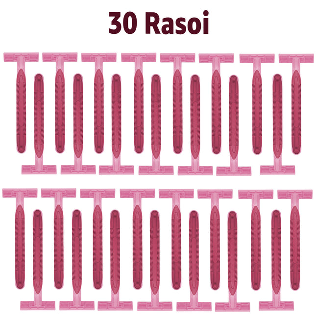 Irge Rasoi Usa e Getta per Donna a 3 Lame, con Striscia Lubrificante Aloe Vera e Vitamina E, Testina Flessibile x30 Rasoi (6 Confezioni) Irge
