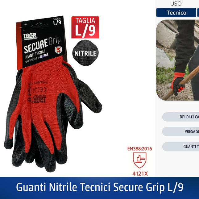 GUANTI NITRILE TECNICI SECURE GRIP | L/9 - XL/10 L 9 Irge