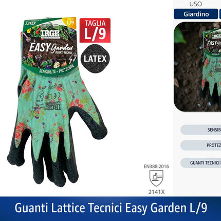Guanti Tecnici Easy Garden in Lattice – Sensibilità e Protezione per Giardinaggio e Fai‑da‑Te (Taglie S/7 – M/8 – L/9) L 9 Irge