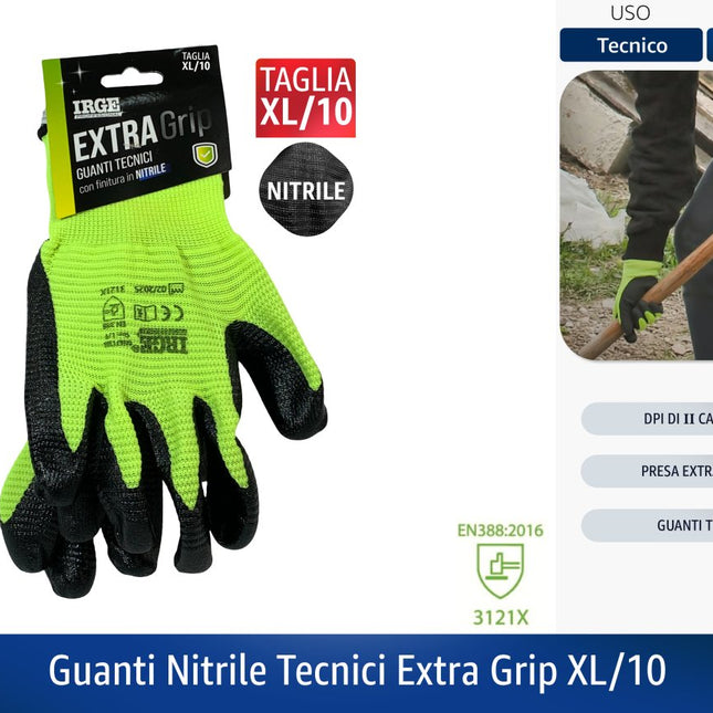 GUANTI NITRILE TECNICI EXTRA GRIP L/9 - XL/10 XL 10 Irge
