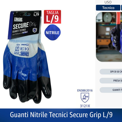 GUANTI NITRILE TECNICI SECURE GRIP L/9 - XL/10 L 9 Irge