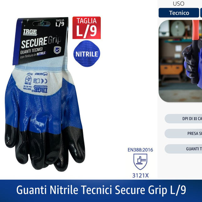 GUANTI NITRILE TECNICI SECURE GRIP L/9 - XL/10 L 9 Irge