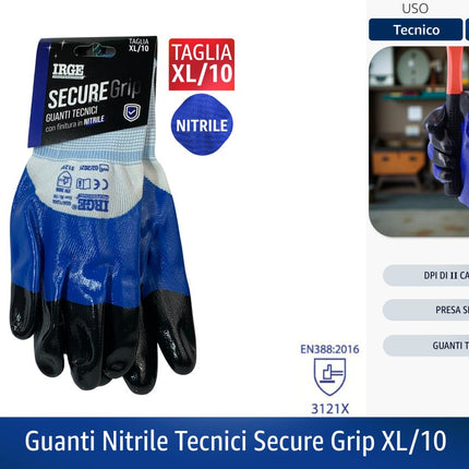GUANTI NITRILE TECNICI SECURE GRIP L/9 - XL/10 XL 10 Irge