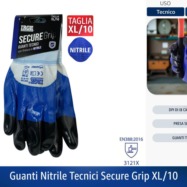 GUANTI NITRILE TECNICI SECURE GRIP L/9 - XL/10 XL 10 Irge