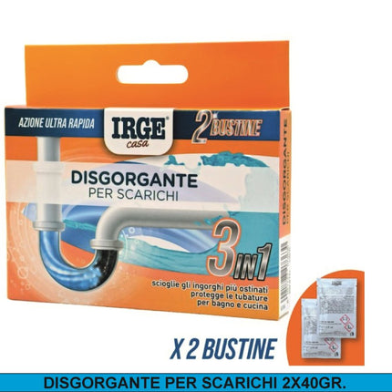 Disgorgante Scarichi IRGE Casa 3in1 Sturalavandini Polvere 2 Bustine x 40g Tubi Irge