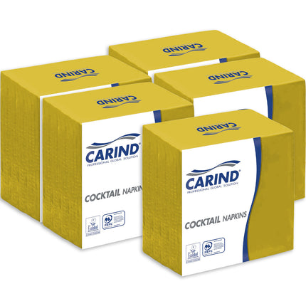 Tovaglioli Tovagliolini Fazzoletti di Carta 2 Veli 24x24cm Cocktail in Cellulosa Goffrati Piega 1/4 - Aperitivo Feste Party Bar Hotel Pub Giallo 20 pezzi Carind