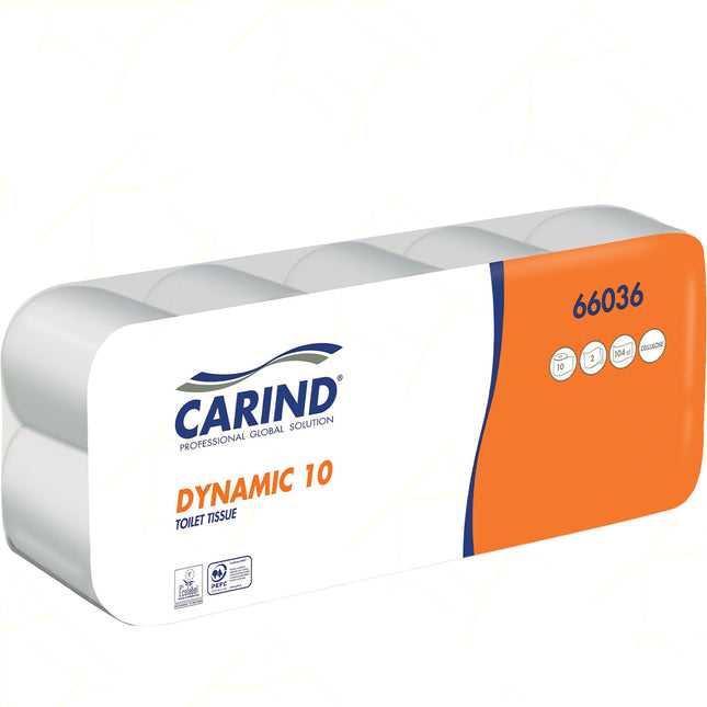 Carind Carta Igienica Dynamic: 10 Rotoli, 2 Veli Cellulosa, 104 Strappi (Uso Casalingo, Hotel, Famiglia)
