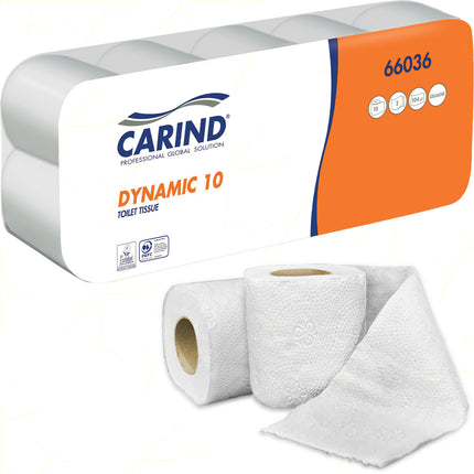 Carind Carta Igienica Dynamic: 10 Rotoli, 2 Veli Cellulosa, 104 Strappi (Uso Casalingo, Hotel, Famiglia)