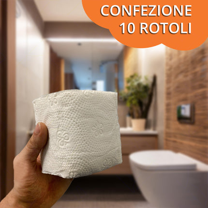 Carind Carta Igienica Dynamic: 10 Rotoli, 2 Veli Cellulosa, 104 Strappi (Uso Casalingo, Hotel, Famiglia)