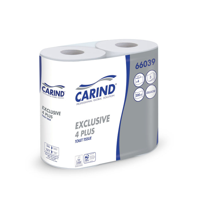 Carta Igienica Exclusive Confezione 4 Rotoli, 3 Veli In Cellulosa, 200 Strappi, Lunghezza Fino A 22 Metri, Uso Casalingo Hotel Formato Famiglia Pacco