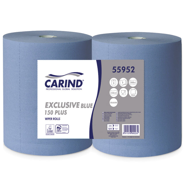 Carind Rotoloni Rotoli Di Carta Grande Blu, 2 Pezzi, 150M, Super Assorbente, 3 Veli, Cellulosa - Bobina 500+ Strappi, Dimensioni Strappo 30X26H Cm