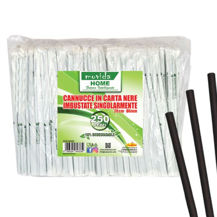Cannucce Carta Bio Conf. 250 Pz. Cm.20X0,6 Nere Incart. I CasaAmici