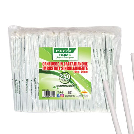 Cannucce Carta Bio Conf. 250 Pz. Cm.20X0,6 Bianche Incart. I CasaAmici