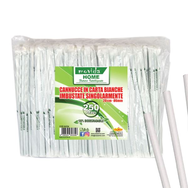 Cannucce Carta Bio Conf. 250 Pz. Cm.20X0,6 Bianche Incart. I CasaAmici