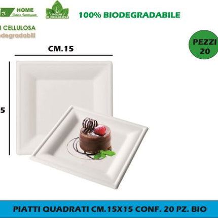 Piatti Quadrati Cm.15X15 Conf. 20 Pz. Bio I CasaAmici