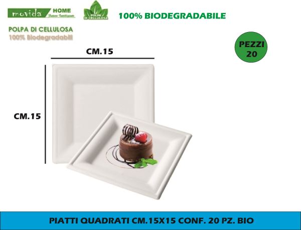 Piatti Quadrati Cm.15X15 Conf. 20 Pz. Bio I CasaAmici