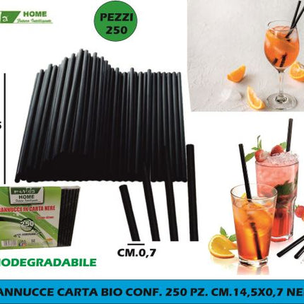 Cannucce Carta Bio Conf. 250 Pz. Cm.14,5X0,7 Nere I CasaAmici