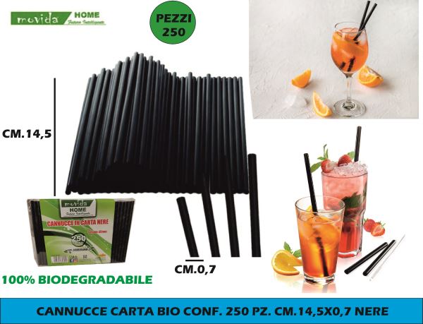 Cannucce Carta Bio Conf. 250 Pz. Cm.14,5X0,7 Nere I CasaAmici