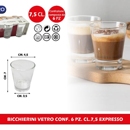 BICCHIERINI VETRO CONF. 6 PZ. CL.7,5 EXPRESSO Cegeco & Alar