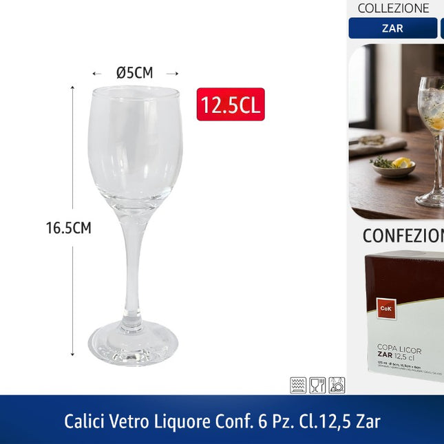 CALICI VETRO LIQUORE CONF. 6 PZ. CL.12,5 ZAR Cegeco & Alar