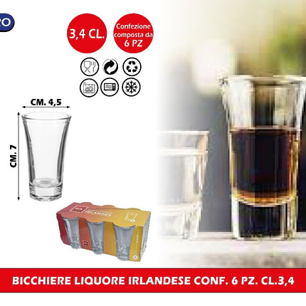 BICCHIERINO LIQUORE CONF. 6 PZ. CL.3,4 IRLANDESE Cegeco & Alar