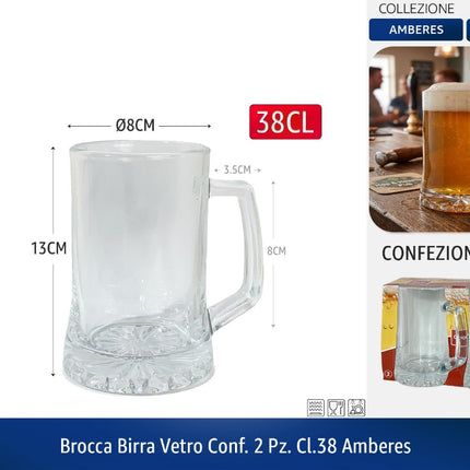 BROCCA BIRRA VETRO CONF. 2 PZ. CL.38 AMBERES Cegeco & Alar