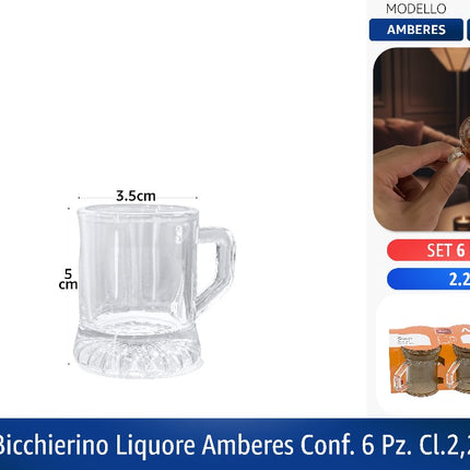 BICCHIERINI LIQUORE CONF. 6 PZ. CL.2,2 AMBERES Cegeco & Alar