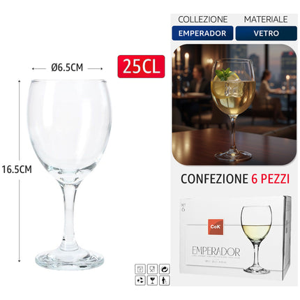 Cegeco & Alar Set Calici Da Vino Emperador 25 Cl Vetro Per Lavastoviglie Bar Ristorante Horeca 25 cl Cegeco & Alar
