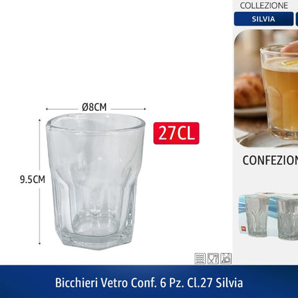 BICCHIERI VETRO CONF. 6 PZ. CL.27 SILVIA Cegeco & Alar