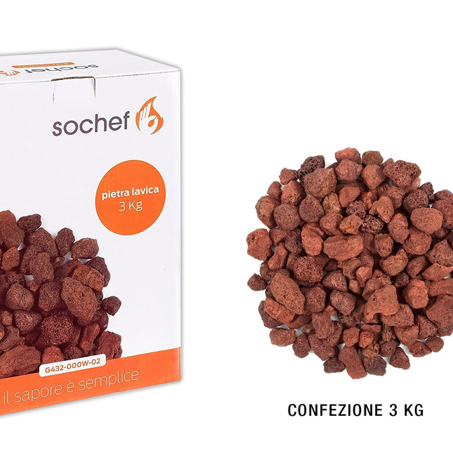 Pietra Lavica Rossa Naturale 3 kg per Barbecue a Gas - Distribuzione Uniforme Calore, Riduce Fiammate - Adatta a 1500 cm² Salmar