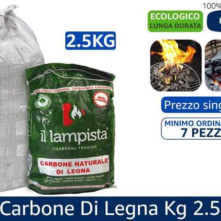 Carbone di Legna Naturale per Barbecue – Formati 2,5 kg e 10 kg, Ideale per Griglie e Cottura alla Brace X Energy