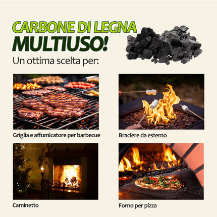 Carbone di Legna Naturale per Barbecue – Formati 2,5 kg e 10 kg, Ideale per Griglie e Cottura alla Brace X Energy