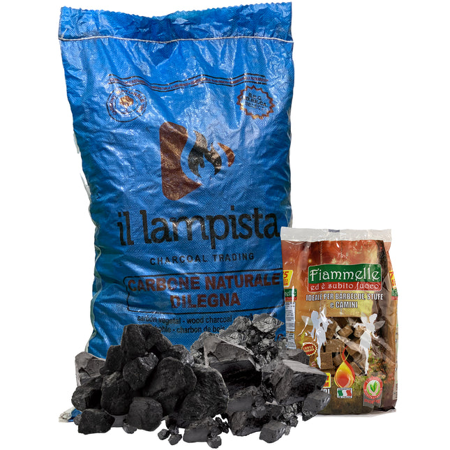 Carbone 10 kg Naturale con Accendifuoco 75 pz - Scorta per Grigliate Casalinghi Sicignano
