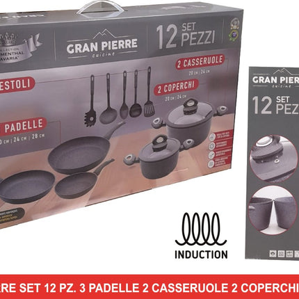 Gran Pierre Set 12 Pz. 3 Padelle 2 Casseruole 2 Coperchi 5 Mestoli Casalinghi Letizia Ceramica