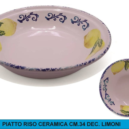Piatto Portata Ceramica Limoni Ovale Spaghettata Riso Insalatiera 34cm 40cm